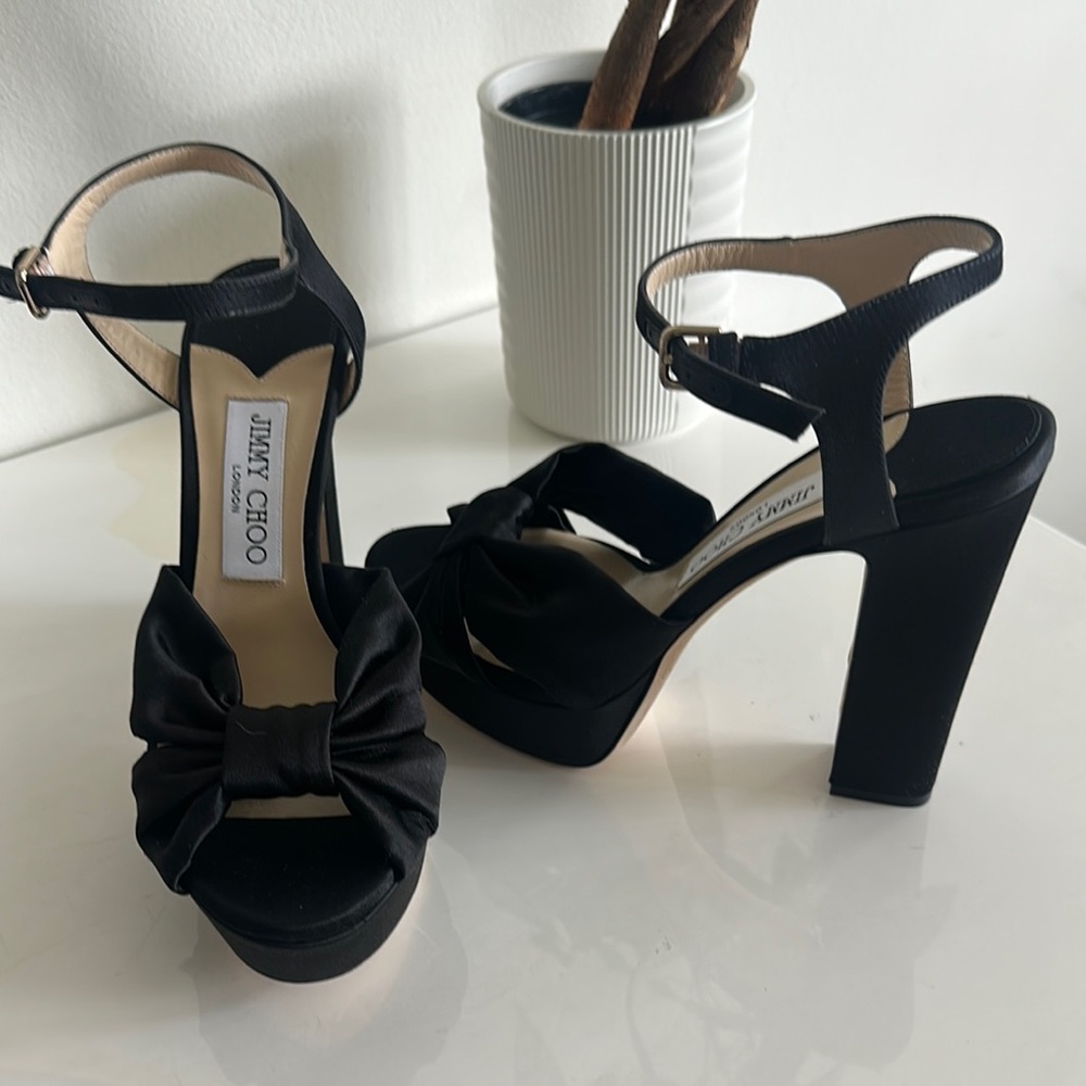 Jimmy Choo Black Velvet Heels with Ankle Strap